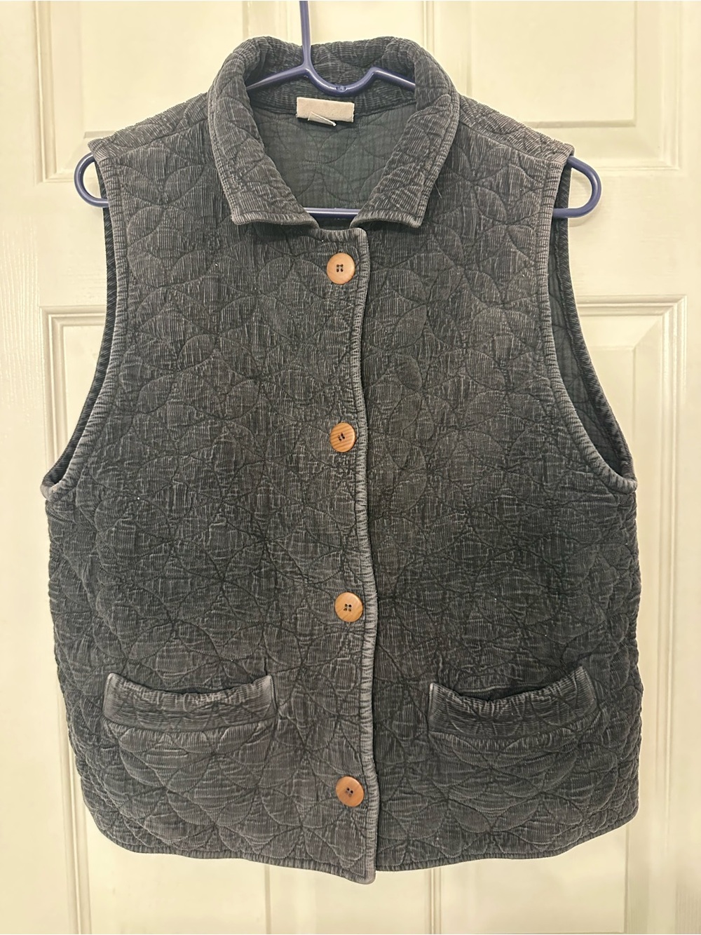 Eucalyptus Gray Quilted Corduroy Vest Handcrafted Guatemala Boho Medium